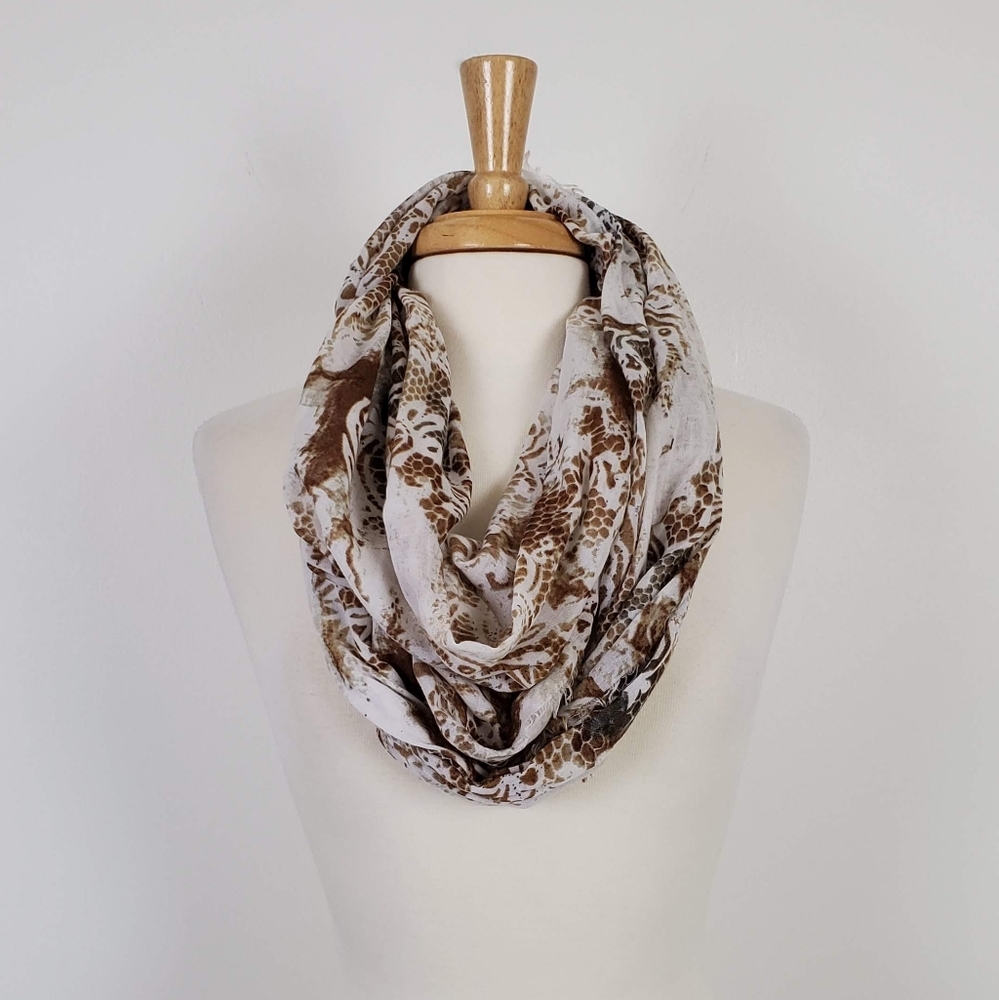 Womens Animal Print Infinity Scarf Long Brown/White One Size Charming Charlie
